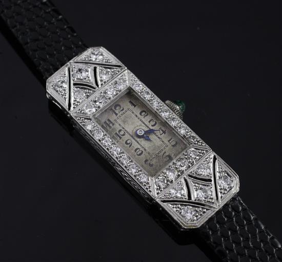 A ladys 1920s Swiss 18ct gold, platinum and diamond Recta cocktail watch,